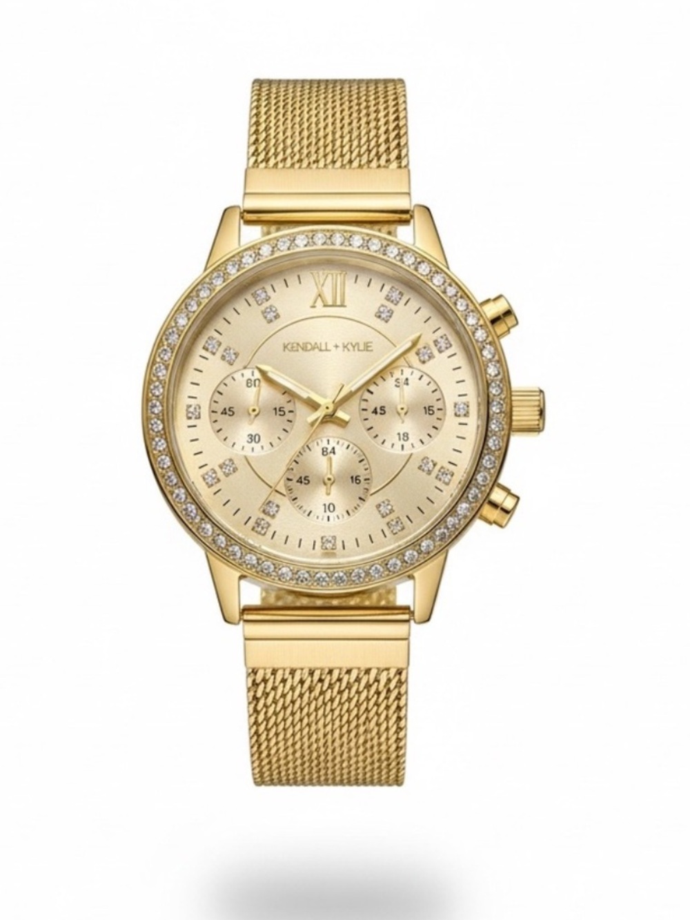 Nwot Kendall & Kylie Women's Gold Chronograph Mesh Watch with Crystal Accent